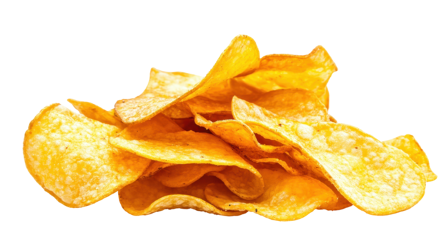 Crispy Golden Potato Chips Piled High on a Transparent Background for Savory Snack Enjoyment