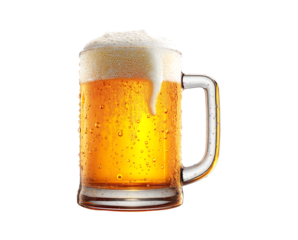 Beer mug with liquid splashing out isolated on a transparent background