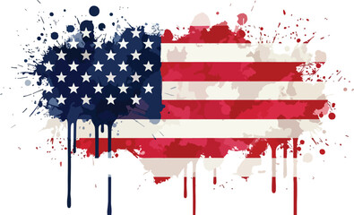 Grunge American Flag | USA Flag Paint Splatter Vector Illustration