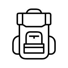 Simple line art icon of a backpack isolated on white background
