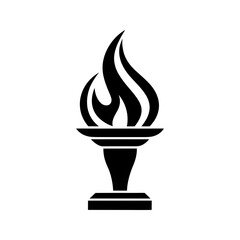Stylized black silhouette of a torch with flames on a white background