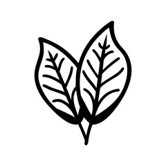 Simple hand drawn illustration of two overlapping green leaves with visible veins
