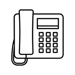 Simple line art icon of a modern desk telephone with a handset and keypad