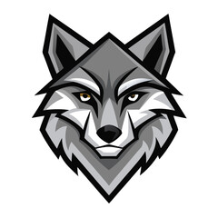 Fierce geometric wolf gazes forward with bright blue eyes and an intense expression