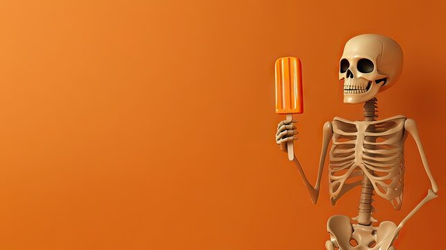 Whimsical skeleton couple enjoys summerween treats on the beach - digital art fun