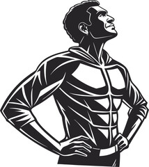 Vector art of a muscular superhero with a confident pose, embodying strength and heroic power