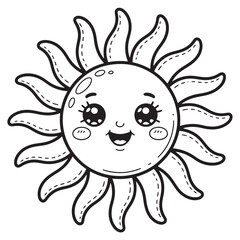 Groovy Kawaii Sun with Big Smile Coloring Page