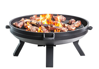 Flaming BBQ Ribs on Cast Iron Grill, Isolated on Transparent PNG