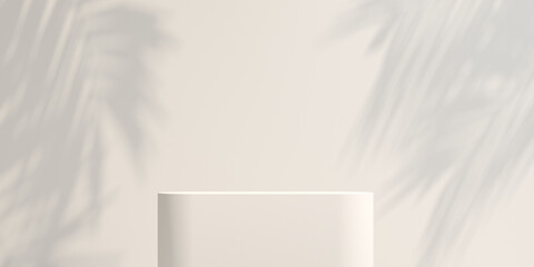 3D white background. 3D Podium nature light shadow and white background for cosmetic, product presentation. 3D rendering, illustration
