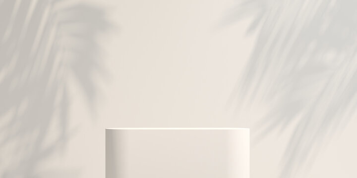 3D white background. 3D Podium nature light shadow and white background for cosmetic, product presentation. 3D rendering, illustration