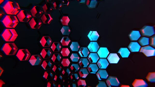 Cyan and Pink Cyber ​​Abstraction with Hexagons Background VJ Loop in 4K