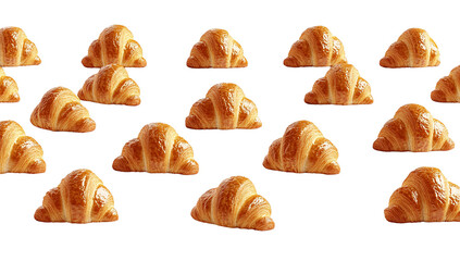 Golden Croissants Pattern, Isolated on Transparent PNG, Bakery Background