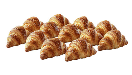 Golden Brown Croissants: Ten Isolated on Transparent PNG