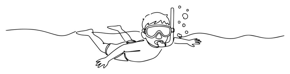 man snorkeling in sea black and white vector