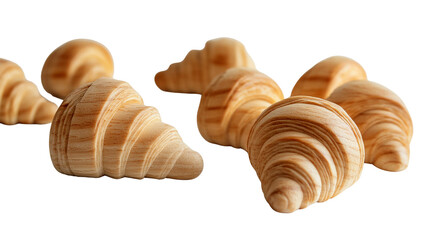 Wooden Croissant Models: Isolated on Transparent PNG,  Detailed Texture, Light Brown, Bakery Theme