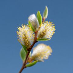 Willow flowers, blue sky on background, Ambient music album artwork