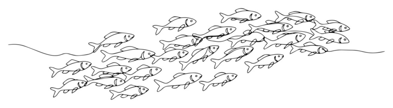 school of fish swimming underwater line art