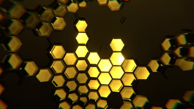 Yellow Cyber ​​Abstraction with Hexagons Background VJ Loop in 4K
