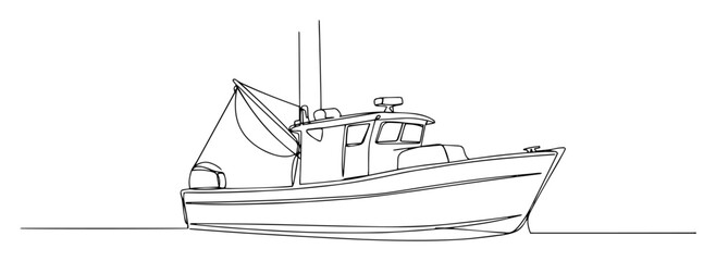 fishing boat on sea line art vector