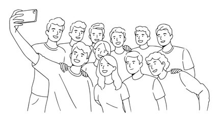 large group of teenagers taking selfie
