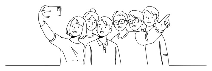 friends posing for selfie with hand gestures