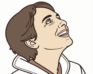 Smiling man looking upwards with optimistic expression graphic transparent illustration