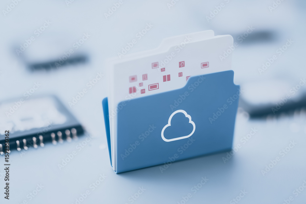 Wall mural digital archive: a conceptual image showcasing a cloud-shaped folder, symbolizes secure digital data