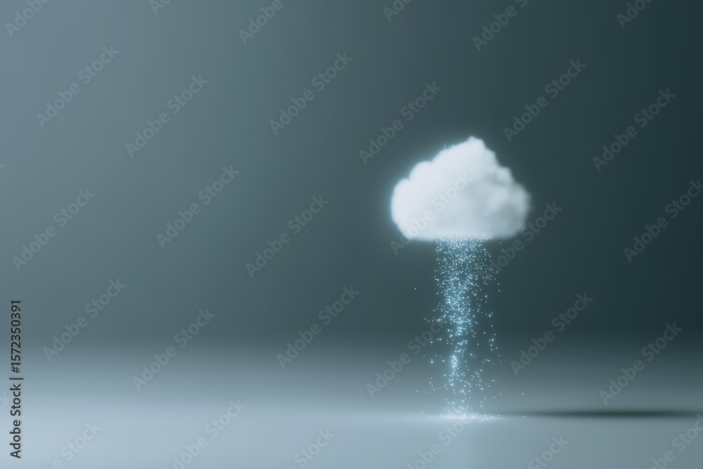 Poster cloud data flow: a conceptual image of a cloud, with a data stream, a perfect blend of technology an
