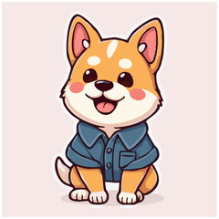 A cute lovely joy dog with blue shirt cartoon character illustration