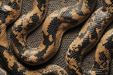 Fototapeta premium Snake skin texture isolated. Close-up snake scales. Reptile skin. Realistic snake pattern. Snake scale texture. Detailed snake skin close-up. Exotic Animal texture. Snake design texture. 