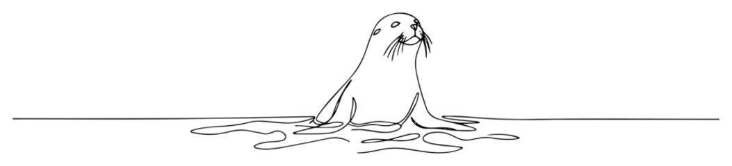 seal emerging from water on ice line art