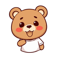Fototapeta premium A happy joyful cute bear with white t-shirt illustration cartoon character