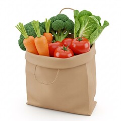 A brown paper bag filled with various fresh vegetables, creating a natural and appetizing image,