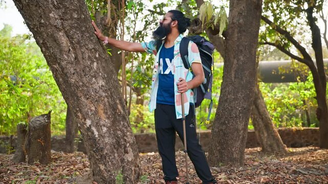 Happy Traveler Pause at Lush Green Spot