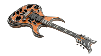 Unique custom-built electric guitar with unusual shape background isolated on a Transparent background, PNG file.