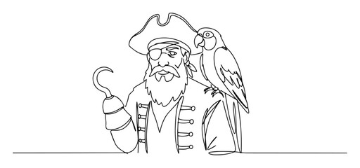 pirate with parrot and hook