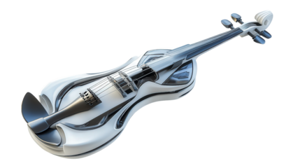 Unique electric violin with futuristic design background isolated on a Transparent background, PNG file.