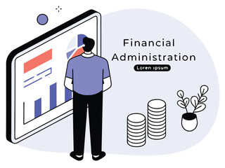 Modern isometric financial administration and business analytics concept with transparency for design