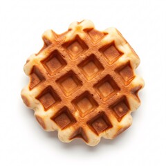 A round Belgian waffle with a distinct grid texture, creating an appetizing image,
