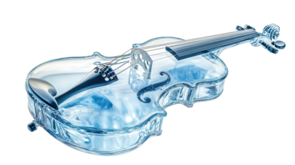 Unique glass violin with translucent body background isolated on a Transparent background, PNG file.