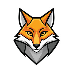 Focused fox emblem presents a stylized orange face with captivating yellow eyes on white