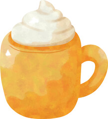 Hello Autumn Watercolor Clipart Set with Leaves, Pumpkin, Coffee, and Scarf