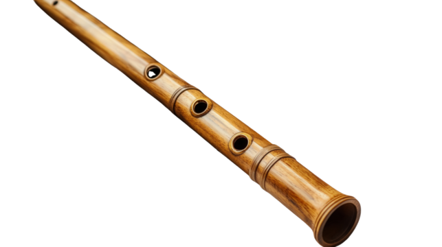 Unique handmade wooden flute with natural finish background isolated on a Transparent background, PNG file.