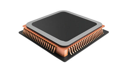 Wi-Fi 6 chip with copper fins, background isolated on a Transparent background, PNG file.