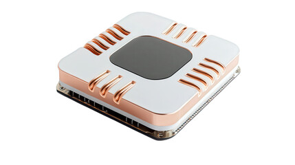 Wi-Fi 6 chip with copper fins, background isolated on a Transparent background, PNG file.