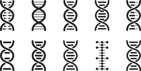 DNA and RNA Icon Set in Black Silhouette Style