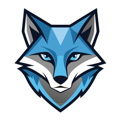 A blue fox face shows determination with sharp lines and white background
