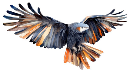 Obraz premium Unique African grey parrot background isolated on a Transparent background, PNG file.