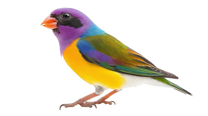 Unique vibrant Gouldian finch perched background isolated on a Transparent background, PNG file.
