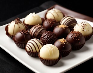 chocolate candies on black background.